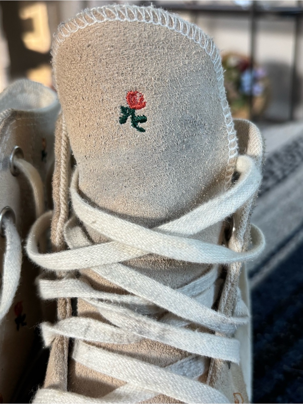 Converse Beige High Top Sneakers with Floral Embroidery - Picture 6 of 10